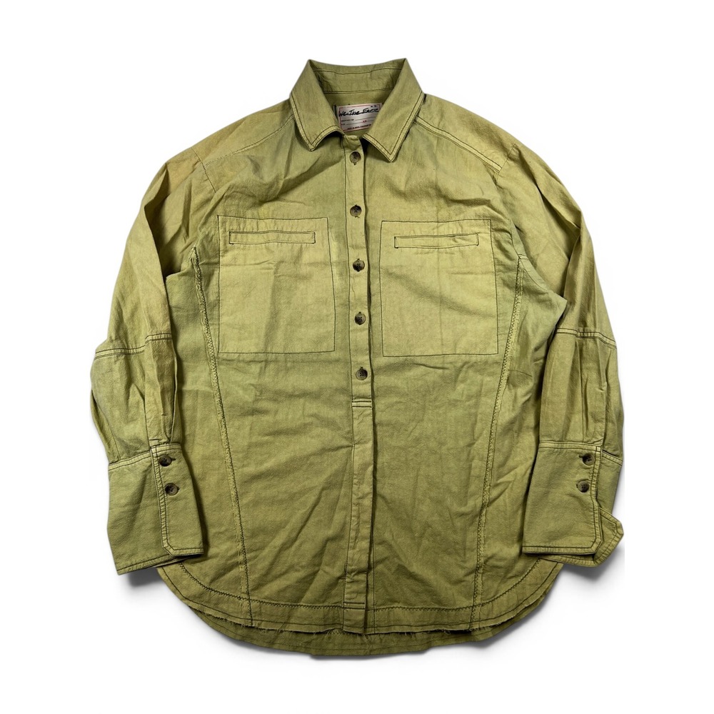 We The Free People Oversized Washed Earth Tone Green Two Pocket Shirt Size XS